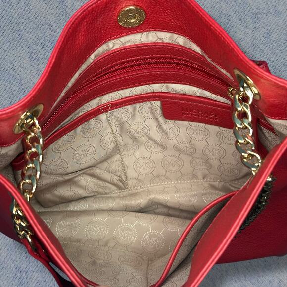 Michael Kors Red Leather Chain Tote Bag with Adjustable Strap - Picture 3 of 6